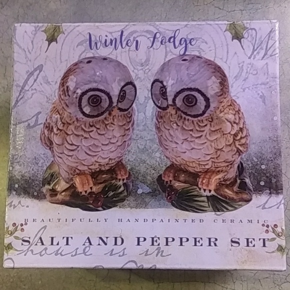 Lang store Winter Lodge Owl salt and pepper set, NIB - Picture 2 of 6